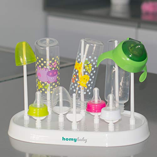 Escurre biberones Homybaby | escurridor de biberones para secar biberones y accesorios | higiénico y práctico para después de lavar biberones | incluye limpia biberon | seca biberones color blanco
