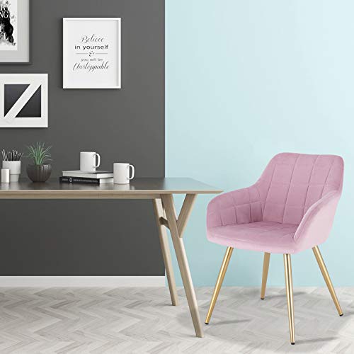 eSituro 1 x Sillas de Comedor Nordicas Diseño Vintage Moderna Silla Tapizada en Terciopelo con Reposabrazos Silla Nordicas Cocina Salón Estructura de Metal Rosa