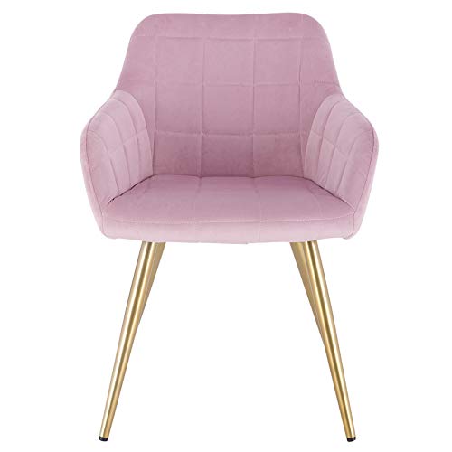 eSituro 1 x Sillas de Comedor Nordicas Diseño Vintage Moderna Silla Tapizada en Terciopelo con Reposabrazos Silla Nordicas Cocina Salón Estructura de Metal Rosa