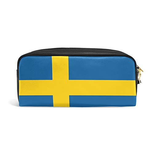 Eslifey Bandera de Suecia, bolsa portátil de piel sintética para la escuela, estuche de lápices para niños, bolsa de cosméticos impermeable para maquillaje, estuche de belleza