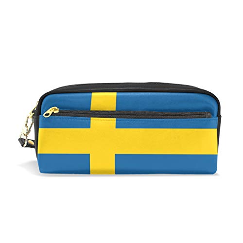 Eslifey Bandera de Suecia, bolsa portátil de piel sintética para la escuela, estuche de lápices para niños, bolsa de cosméticos impermeable para maquillaje, estuche de belleza