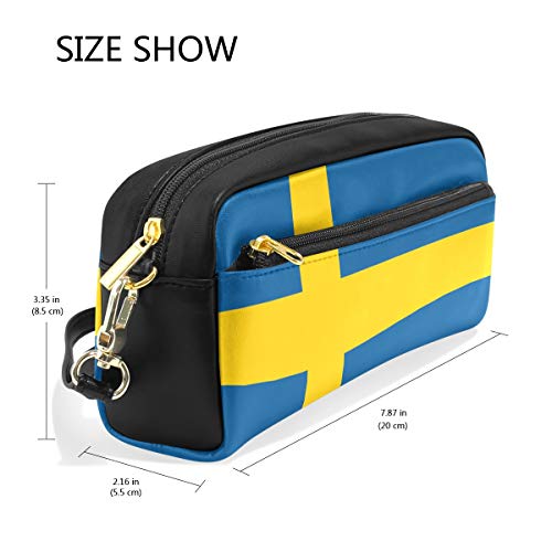 Eslifey Bandera de Suecia, bolsa portátil de piel sintética para la escuela, estuche de lápices para niños, bolsa de cosméticos impermeable para maquillaje, estuche de belleza
