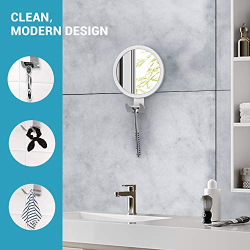 Espejo Antivaho Redondo GlobaLink Espejo Ideal para Afeitar Maquillaje Cosméticos Ducha Cuarto de Baño Pared con Gancho Fijación Adhesiva Agente Anti-Niebla Color Plateado Acero Inoxidable Regalo