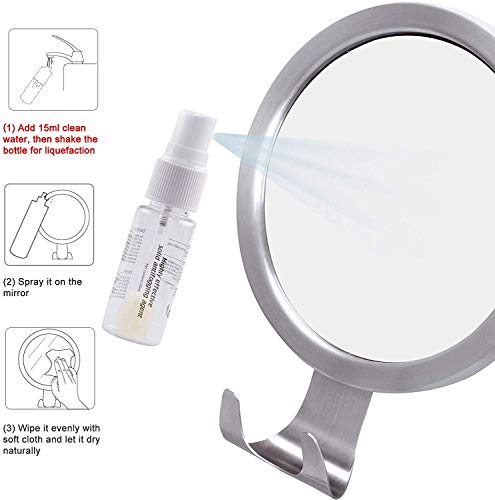 Espejo Antivaho Redondo GlobaLink Espejo Ideal para Afeitar Maquillaje Cosméticos Ducha Cuarto de Baño Pared con Gancho Fijación Adhesiva Agente Anti-Niebla Color Plateado Acero Inoxidable Regalo