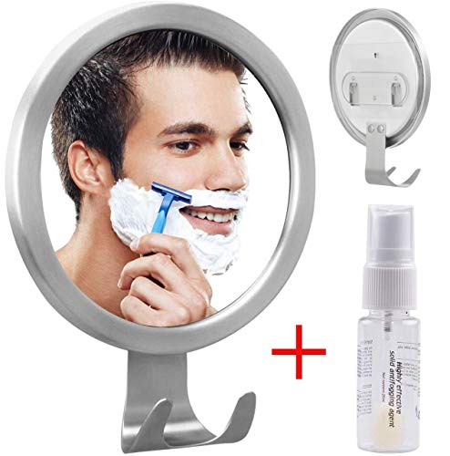 Espejo Antivaho Redondo GlobaLink Espejo Ideal para Afeitar Maquillaje Cosméticos Ducha Cuarto de Baño Pared con Gancho Fijación Adhesiva Agente Anti-Niebla Color Plateado Acero Inoxidable Regalo
