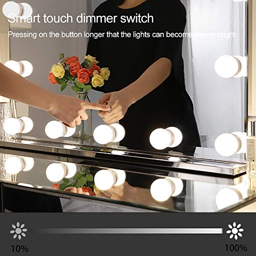 Espejo Chende Hollywood con luz, espejo de maquillaje con iluminación grande para montaje en pared, espejo profesional sin marco iluminado con 3 colores para tocador (80 x 60 cm)