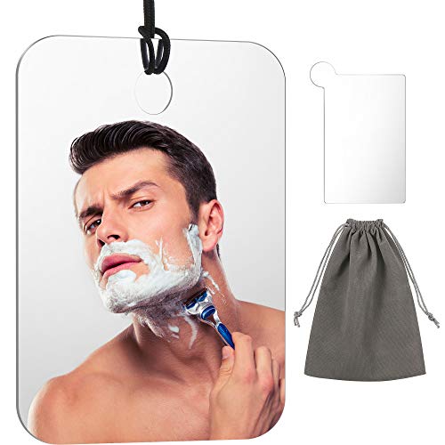 Espejo de Ducha Espejo de Afeitado Espejo Colgante Ligero con Espejo de Bolsillo de Acero Inoxidable, Cuerda y Bolsa, 6,8 x 5,2 Pulgadas/ 17,3 x 13,2 cm