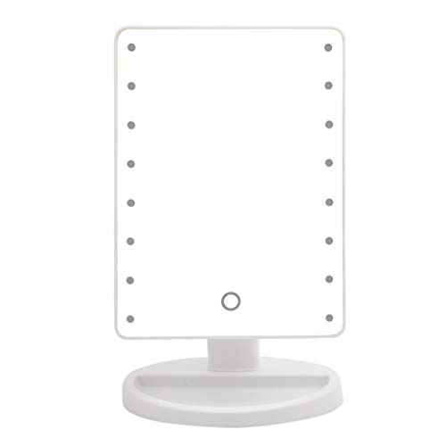 Espejo de Maquillaje con 16 Luces LED Espejo Cosmético de Escritorio Tecla Táctil Brillo Regulable 360° ​​Rotación Alimentado por Batería y USB