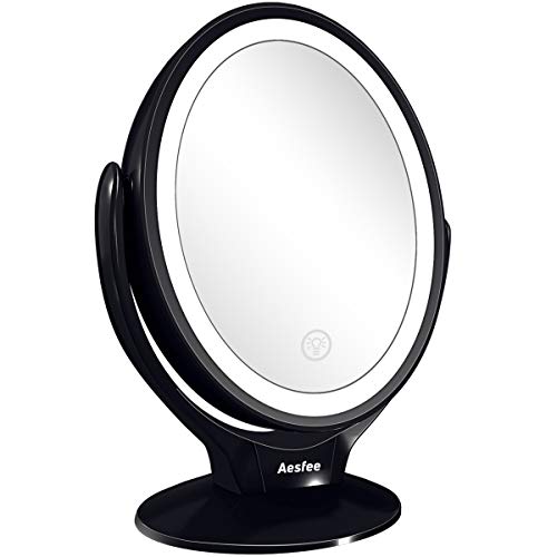 Espejo de Maquillaje de Doble Cara con Luces LED, Espejo Maquillaje de Aumento 1x/7x con Rotación de 360°, Pantalla Táctil Ajustable de Brillo, Recargable, Espejo iluminador Portátil para Viajes