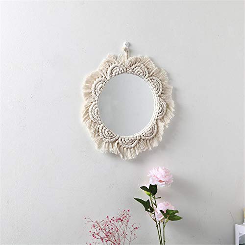 Espejo de pared colgante de macramé con espejo decorativo redondo redondo con flecos de Boho para la decoración de la sala de estar del dormitorio del apartamento