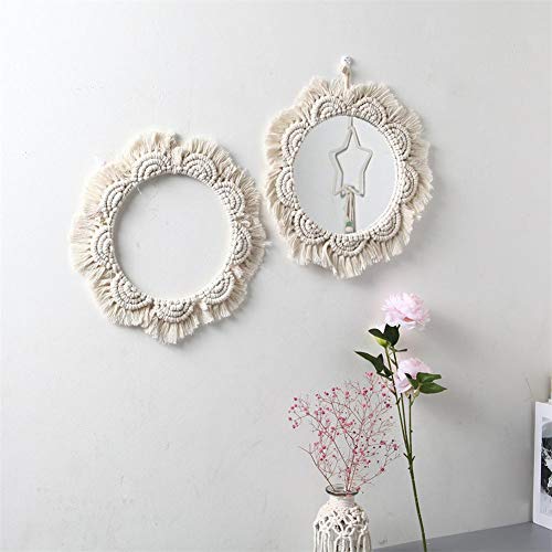 Espejo de pared colgante de macramé con espejo decorativo redondo redondo con flecos de Boho para la decoración de la sala de estar del dormitorio del apartamento
