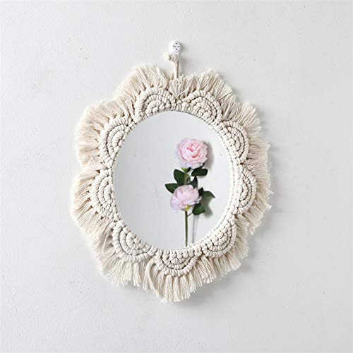 Espejo de pared colgante de macramé con espejo decorativo redondo redondo con flecos de Boho para la decoración de la sala de estar del dormitorio del apartamento