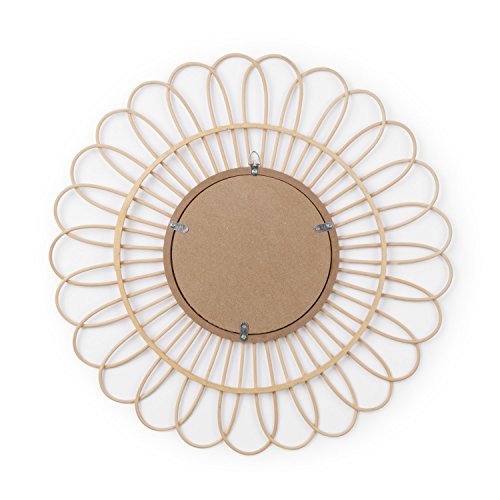 Espejo de pared decorativo redondo Kahala, ratán natural, estilo étnico & boho chic, nórdico, bonito y moderno, ligero, para pasillo baño o entrada, ratán, color natural, 50x50x3 cm.