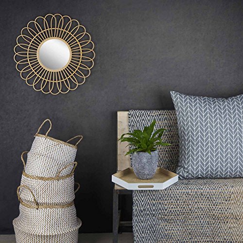 Espejo de pared decorativo redondo Kahala, ratán natural, estilo étnico & boho chic, nórdico, bonito y moderno, ligero, para pasillo baño o entrada, ratán, color natural, 50x50x3 cm.