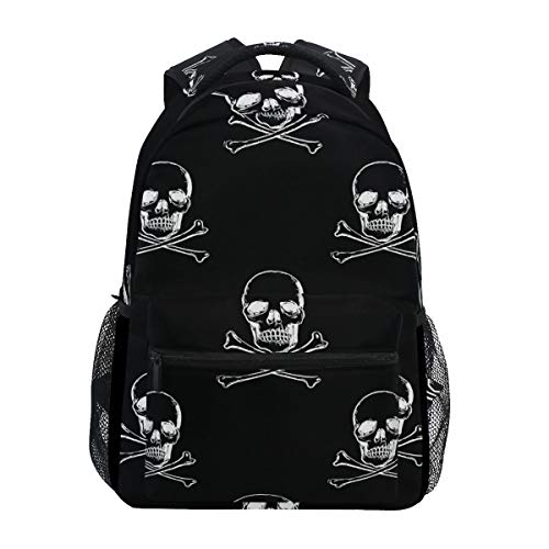 Espinilla Cruzada Calaveras Blancas Negras,Bolsos De Hombro Ajustables Niños/Adultos Bolsa De Viaje Bolsa para La Escuela Hombres Mujeres Mochila Grande