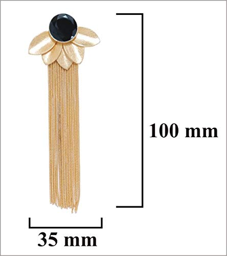 Espinilla negra Flor de loto dorada Yoga Pendientes de cadena de borla colgantes hechos a mano