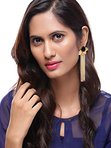 Espinilla negra Flor de loto dorada Yoga Pendientes de cadena de borla colgantes hechos a mano