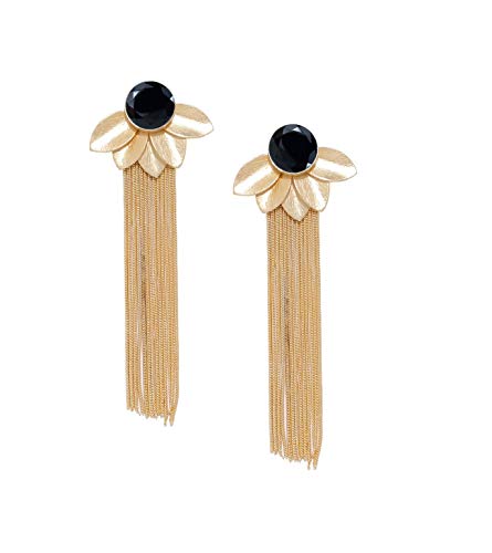 Espinilla negra Flor de loto dorada Yoga Pendientes de cadena de borla colgantes hechos a mano