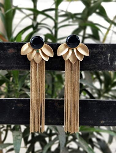 Espinilla negra Flor de loto dorada Yoga Pendientes de cadena de borla colgantes hechos a mano
