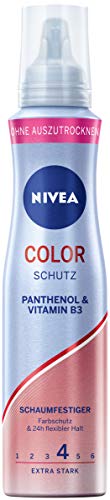Espuma de color Nivea con protección extra fuerte (150 ml), espuma para el cabello con pantenol y vitamina B3, espuma de volumen para protección del color y 24 horas de sujeción.