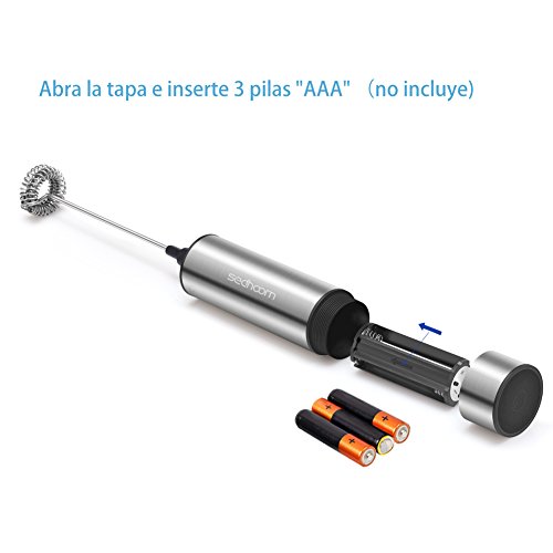 Espumador de leche electrico Sedhoom Batidor de leche de Acero Inoxidable Cabeza doble del batidor de la primavera Espumador de cafe Latte Cappuccino