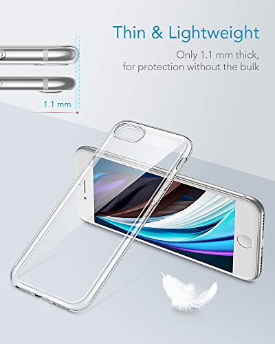 ESR Funda para iPhone SE 2020/8/7 + 2 Protector de Pantalla [Tapa Trasera 1,1mm Grosor] [2 Protectores de Pantalla Incluidos] [Esquinas con Cámaras de Aire] Funda Transparente para iPhone SE /8/7
