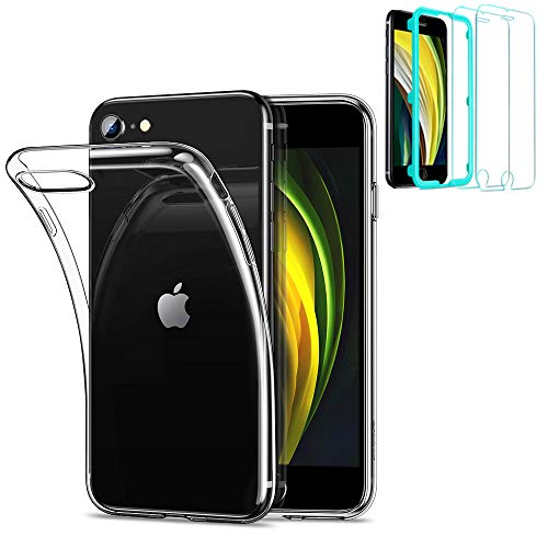 ESR Funda para iPhone SE 2020/8/7 + 2 Protector de Pantalla [Tapa Trasera 1,1mm Grosor] [2 Protectores de Pantalla Incluidos] [Esquinas con Cámaras de Aire] Funda Transparente para iPhone SE /8/7