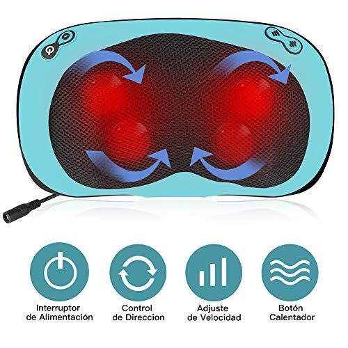 ESSEASON Masajeador Cervical y Espalda - Cojín Masajeador con 4 Botones, Almohada Cervical con Función de Calor para Relajar el Cuello Hombro Lumbares y Piernas - Casa Oficina y Coche Uso