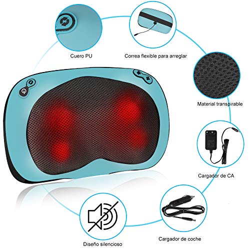 ESSEASON Masajeador Cervical y Espalda - Cojín Masajeador con 4 Botones, Almohada Cervical con Función de Calor para Relajar el Cuello Hombro Lumbares y Piernas - Casa Oficina y Coche Uso