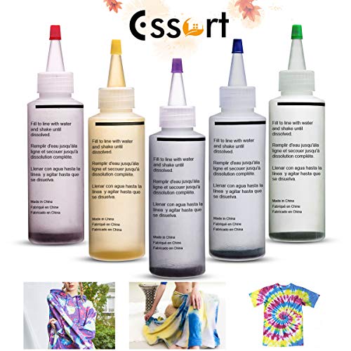 Essort Tie-Dye Kit Tinte para Ropa 5 Colores Juego de Teñido Anudado para Niño, Tela Pinturas, Actividades del Campus, Enviar Guantes y Gomas