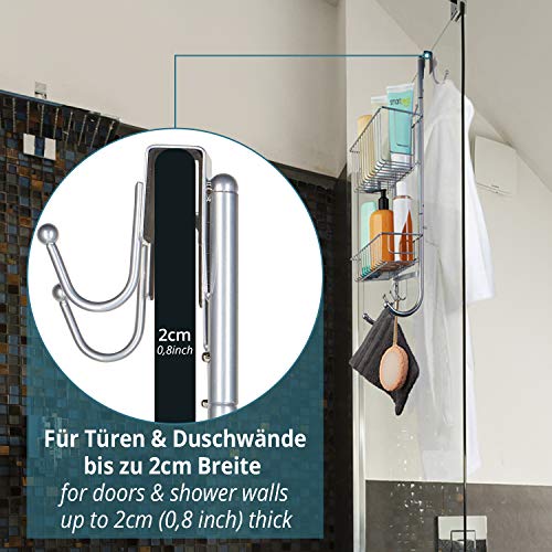 Estantería de Ducha Colgante en Cromo - 2X Niveles de estantes de Ducha -59.3x22.6x11cm- Acero Inoxidable (Recubrimiento en Polvo) - Estantería de Ducha sin taladrar - Gratis: ¡2 Ganchos Adhesivos!…