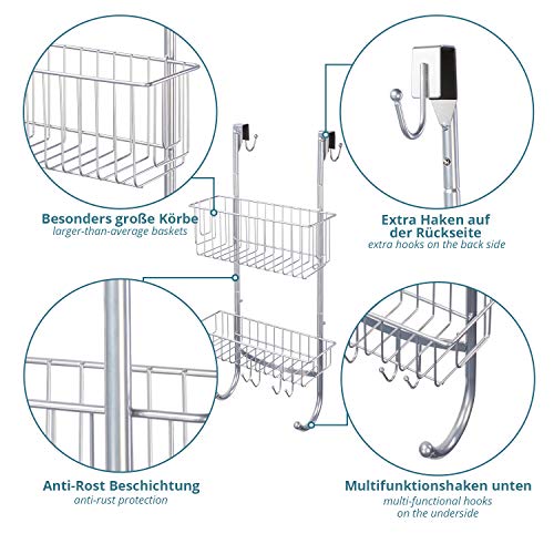 Estantería de Ducha Colgante en Cromo - 2X Niveles de estantes de Ducha -59.3x22.6x11cm- Acero Inoxidable (Recubrimiento en Polvo) - Estantería de Ducha sin taladrar - Gratis: ¡2 Ganchos Adhesivos!…
