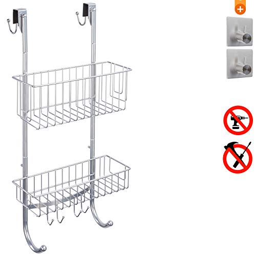 Estantería de Ducha Colgante en Cromo - 2X Niveles de estantes de Ducha -59.3x22.6x11cm- Acero Inoxidable (Recubrimiento en Polvo) - Estantería de Ducha sin taladrar - Gratis: ¡2 Ganchos Adhesivos!…