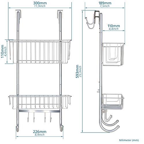 Estantería de Ducha Colgante en Cromo - 2X Niveles de estantes de Ducha -59.3x22.6x11cm- Acero Inoxidable (Recubrimiento en Polvo) - Estantería de Ducha sin taladrar - Gratis: ¡2 Ganchos Adhesivos!…