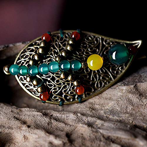 Estilo de usos múltiples propiedades de estilo chino hoja Afortunadamente artesanía étnica especiales hilado en anillos en la tienda de mano de la mujer horquilla de ágata,como se muestra