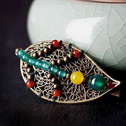 Estilo de usos múltiples propiedades de estilo chino hoja Afortunadamente artesanía étnica especiales hilado en anillos en la tienda de mano de la mujer horquilla de ágata,como se muestra