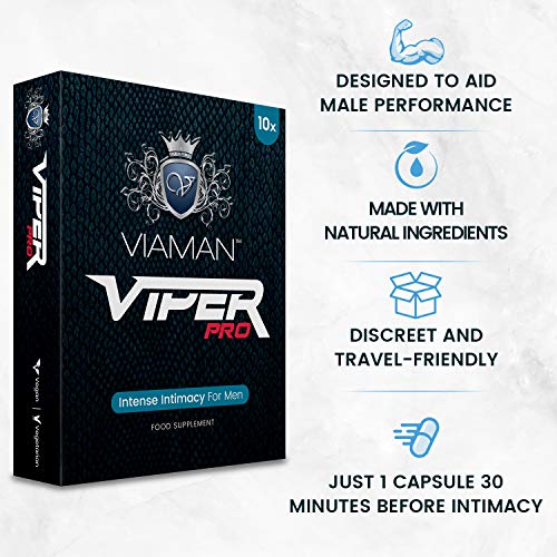Estimulante Masculino Viaman Viper Pro 10 Cápsulas - Potenciador Masculino Super Fuerte con Vitamina B, Aumento del Rendimiento, Testosterona Pura Para Hombres, Suplemento Vitamínico Natural Vegano