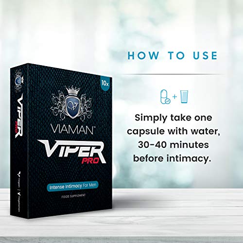 Estimulante Masculino Viaman Viper Pro 10 Cápsulas - Potenciador Masculino Super Fuerte con Vitamina B, Aumento del Rendimiento, Testosterona Pura Para Hombres, Suplemento Vitamínico Natural Vegano