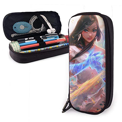 Estuche de cuero para lápices Pocahontas Rainbow Sunset Estuche para bolígrafos Estuche para lápices Papelería Maquillaje cosmético Bolsa con doble cremallera