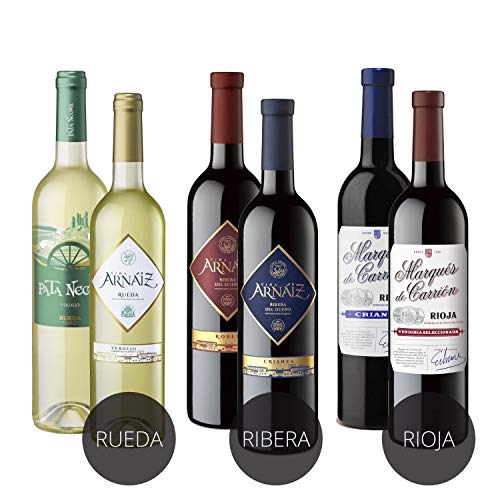 Estuche de D.O 3 Erres Surtido de 6 Vinos con D.O Rueda, D.O Ribera del Duero y D.O Rioja - Pack de 6 Botellas x 750 ml