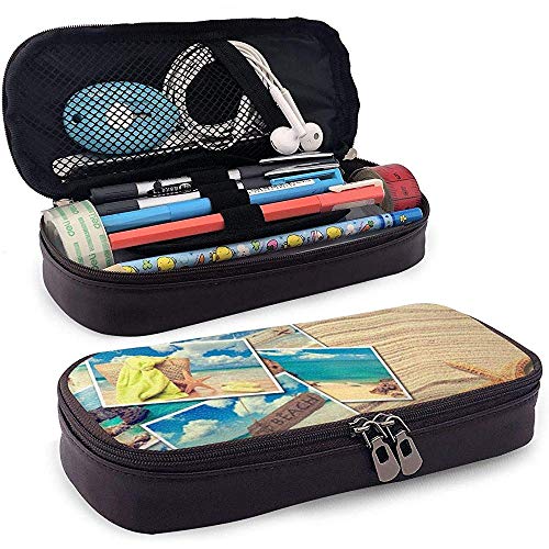 Estuche de lápices de cuero PU con cremallera, elegante estuche de almacenamiento Seashell Starfish Storage, sostenedor de lápiz, bolsa de maquillaje