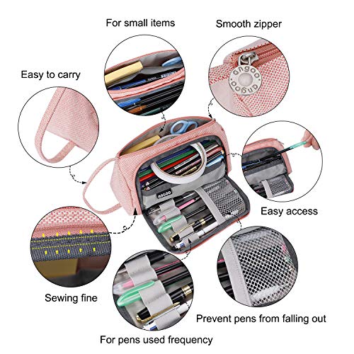 Estuche de Lápices de Gran Capacidad Multifuncional Bolsa de Lona Premium Bolsa de Lápiz Organizador de Papelería Estuche Maquillaje Plumier con Cremallera para Niñas Estudiantes (Rosa)