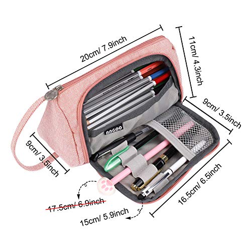 Estuche de Lápices de Gran Capacidad Multifuncional Bolsa de Lona Premium Bolsa de Lápiz Organizador de Papelería Estuche Maquillaje Plumier con Cremallera para Niñas Estudiantes (Rosa)