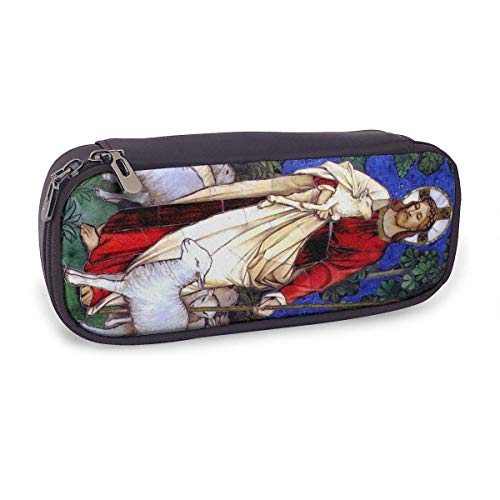 Estuche de lápices Gran capacidad Maquillaje Bolígrafo Bolso de cuero Durable Estudiantes Papelería Titular Caja Organizador para la oficina escolar Regalo Jesús El buen pastor