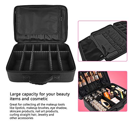 Estuche de Maquillaje 3 capas Profesional Puerto de Trucos de Maquillaj Bolsa de Maquillaje Organizador para Cosméticos Joyería/Labial/Cepillo de Sombra(Negro)