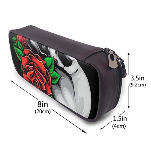 Estuche Escolar de Gran Capacidad, Bolsa de Lápiz Organizador para Material Papelería con Cremallera Doble Muerto de calavera con flores rosas para Hombre Mujer Estudiante en Escuela Oficina