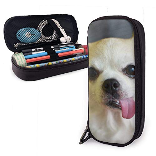 Estuche Escolar de Gran Capacidad, Bolsa de Lápiz Organizador para Material Papelería con Cremallera Doble Perros Chihuahua sacando la lengua patrón para Hombre Mujer Estudiante en Escuela Oficina