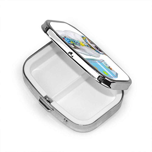 Estuche organizador de pastillas, divertido perro vestido con bolsa colorida para turistas, pastillero portátil, recipiente pequeño para pastillas para monedero o bolsillo, pastillero cuadrado