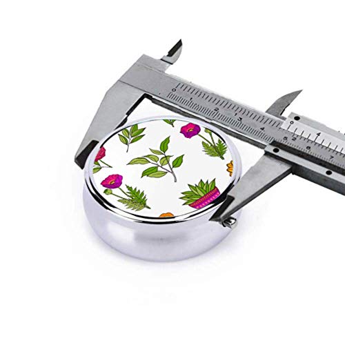 Estuche organizador de pastillas, elementos florales dibujados a mano Vector pastillero portátil Recipiente pequeño para pastillas para bolso o bolsillo, pastillero redondo