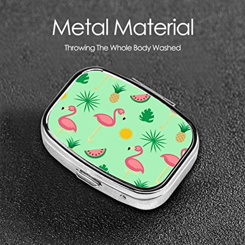 Estuche organizador de pastillas, pastillero portátil plano Flamingo de dibujos animados, recipiente pequeño para pastillas para bolso o bolsillo, pastillero cuadrado